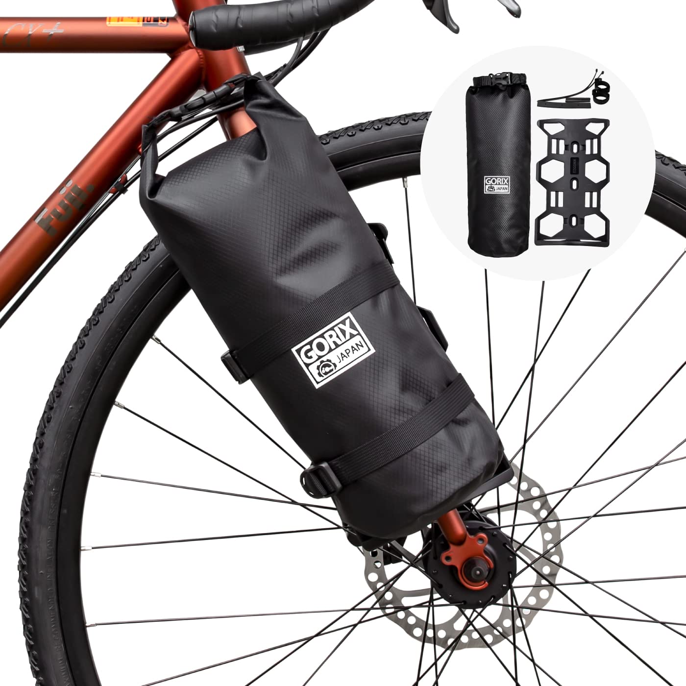 GORIX Bicicleta De múltiples Fines Jaula + Impermeable Bolsa Colocar Portabotellas Tenedor Frontal Grande Jaula (GORICAGE)