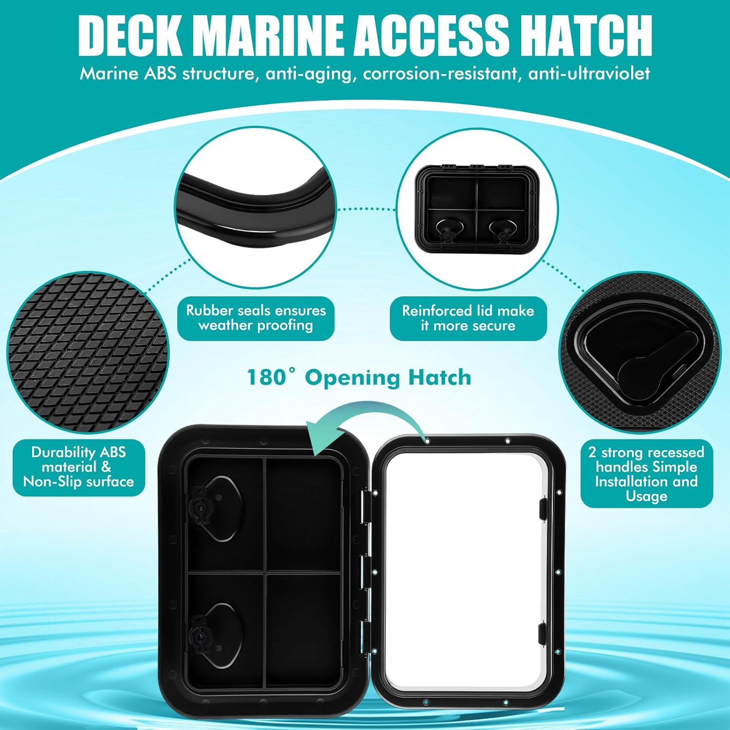 2 Pcs Marine Deck Access Hatch Rectangle Boat Deck Hatch & Lid with 20 Screws Non Slip Surface for Marine Yacht RV Truck Vent Accessories