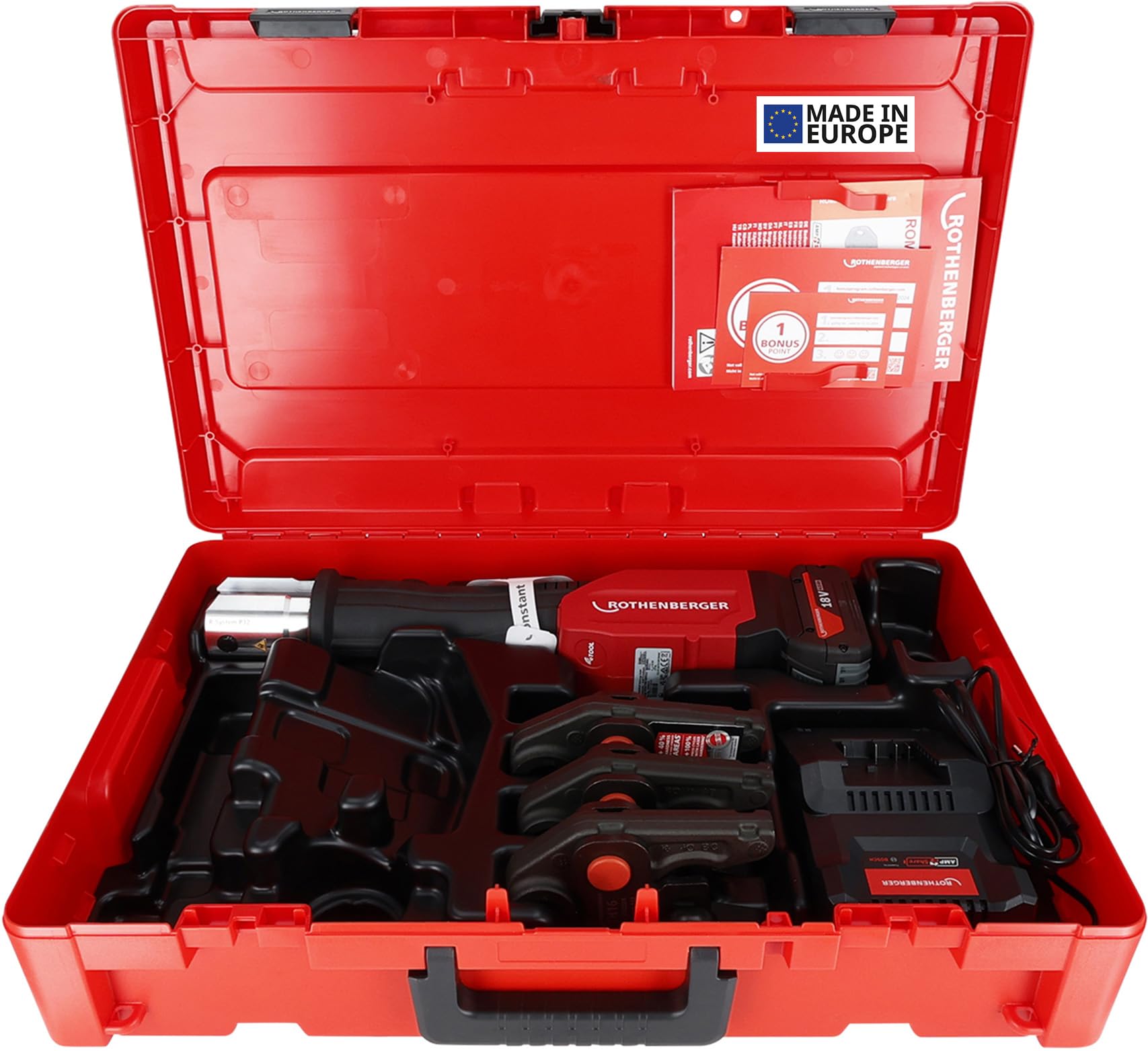 ROTHENBERGER ROMAX 4000 Set AMPShare, TH, 16 – 20 – 26 mm, batteria 4 Ah | 1000004169 | pressatrice elettroidraulica, raccordi pressatura, sistemi multistrato, Constant Force