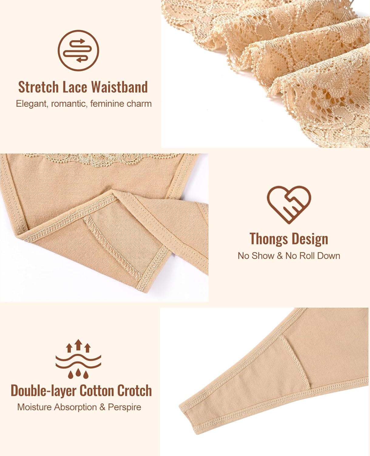 Sunm Boutique Lace Thongs for Women, Cotton Womens Underwear Pack, Sexy Low Rise T Back Cheeky Panties - Image 8