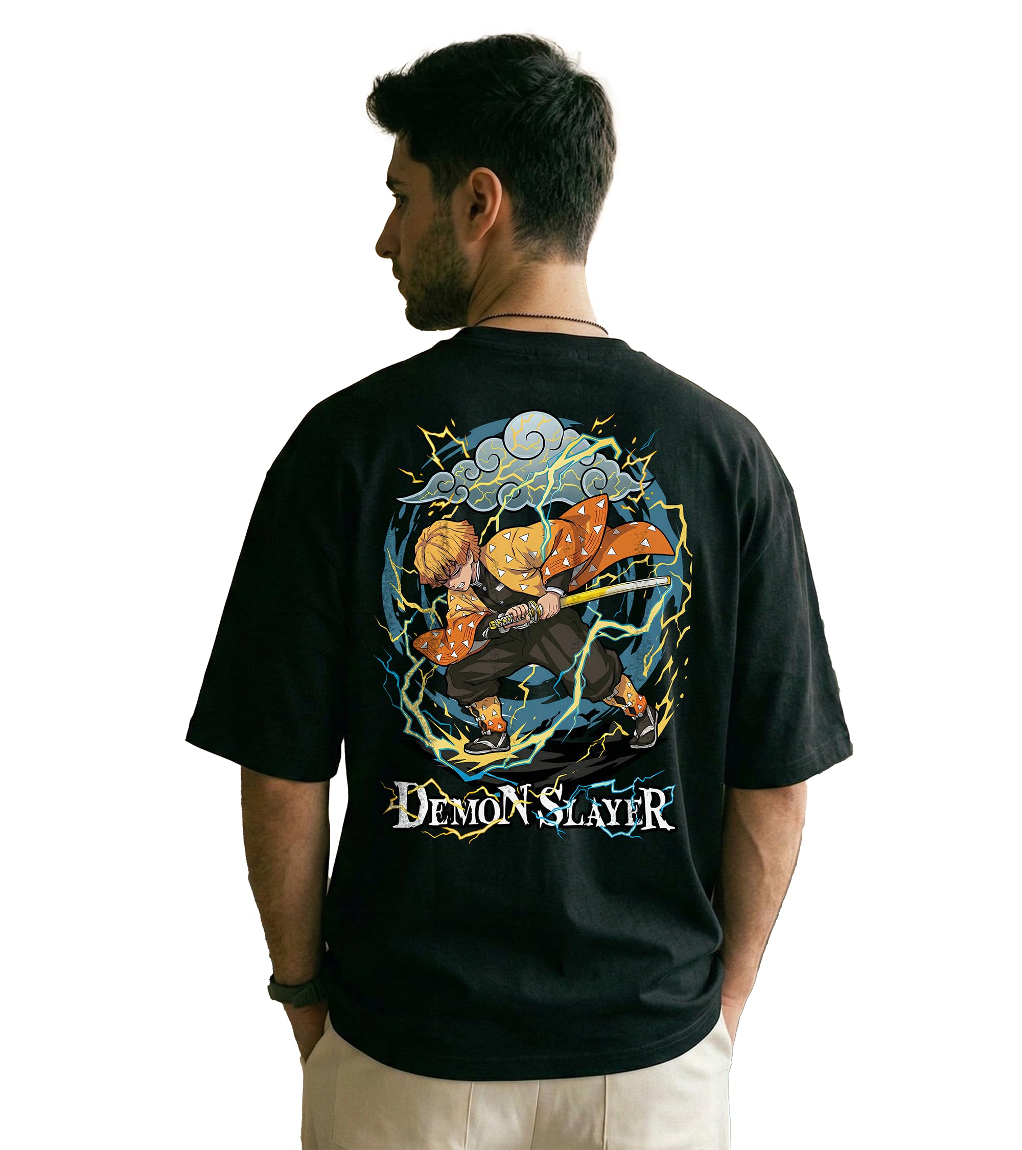 Black Jackal | Zenitsu Agatsuma Inspired Demon Slayer Graphic Print | Anime Oversized T-Shirt for Men | 240 GSM Cotton Heavyweight | Unisex Design-image-22