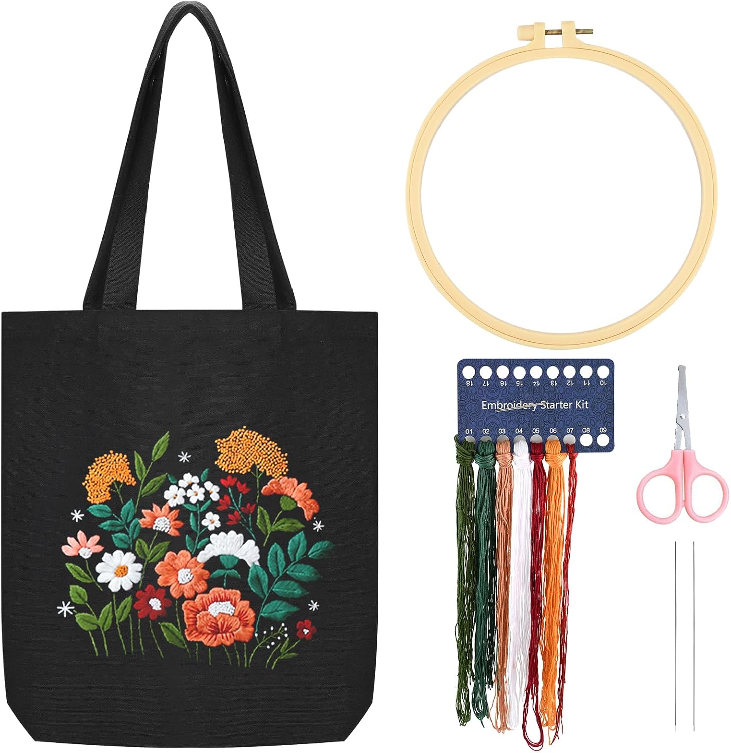 Canvas Tote Bag Embroidery Kit, with Pattern for Beginners, Handmade