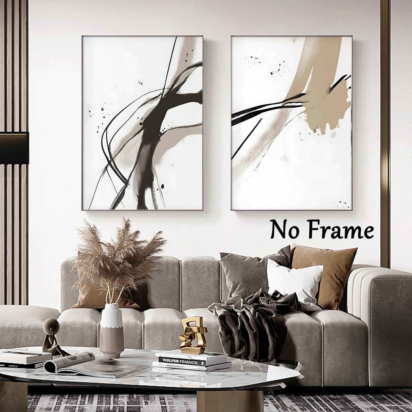 Black And Beige Abstract Canvas Wall Art, Neutral Abstract Prints, Minimalist Painting, Brown Black And Beige Picture - Image 2