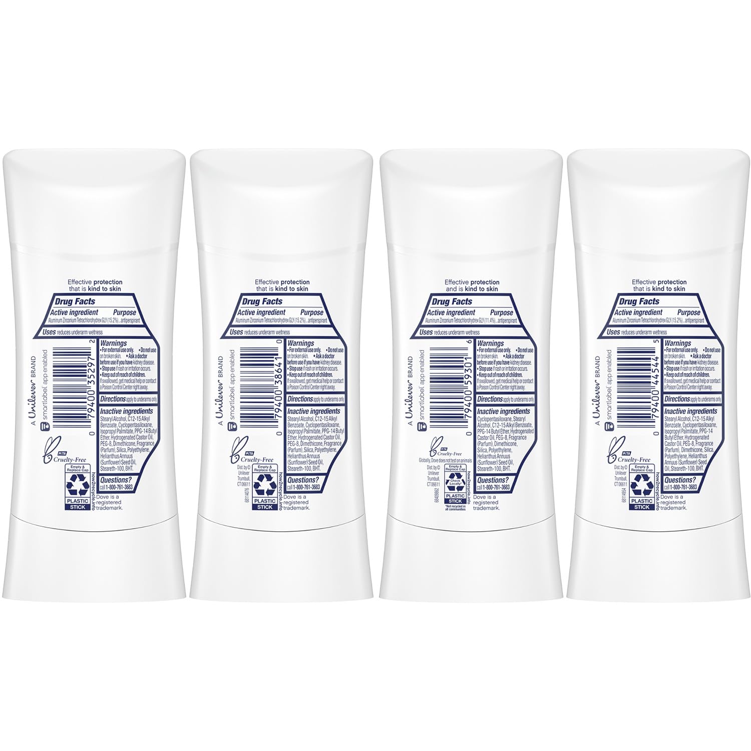 Dove Deodorant Set - Advanced Care Deodorant for Women, Dove Antiperspirant Deodorant, 48-Hour Effective Protection with Nourishing Oils for Soothing Sensitive Skin, Scented, 2.6 Oz (4 Piece Set)