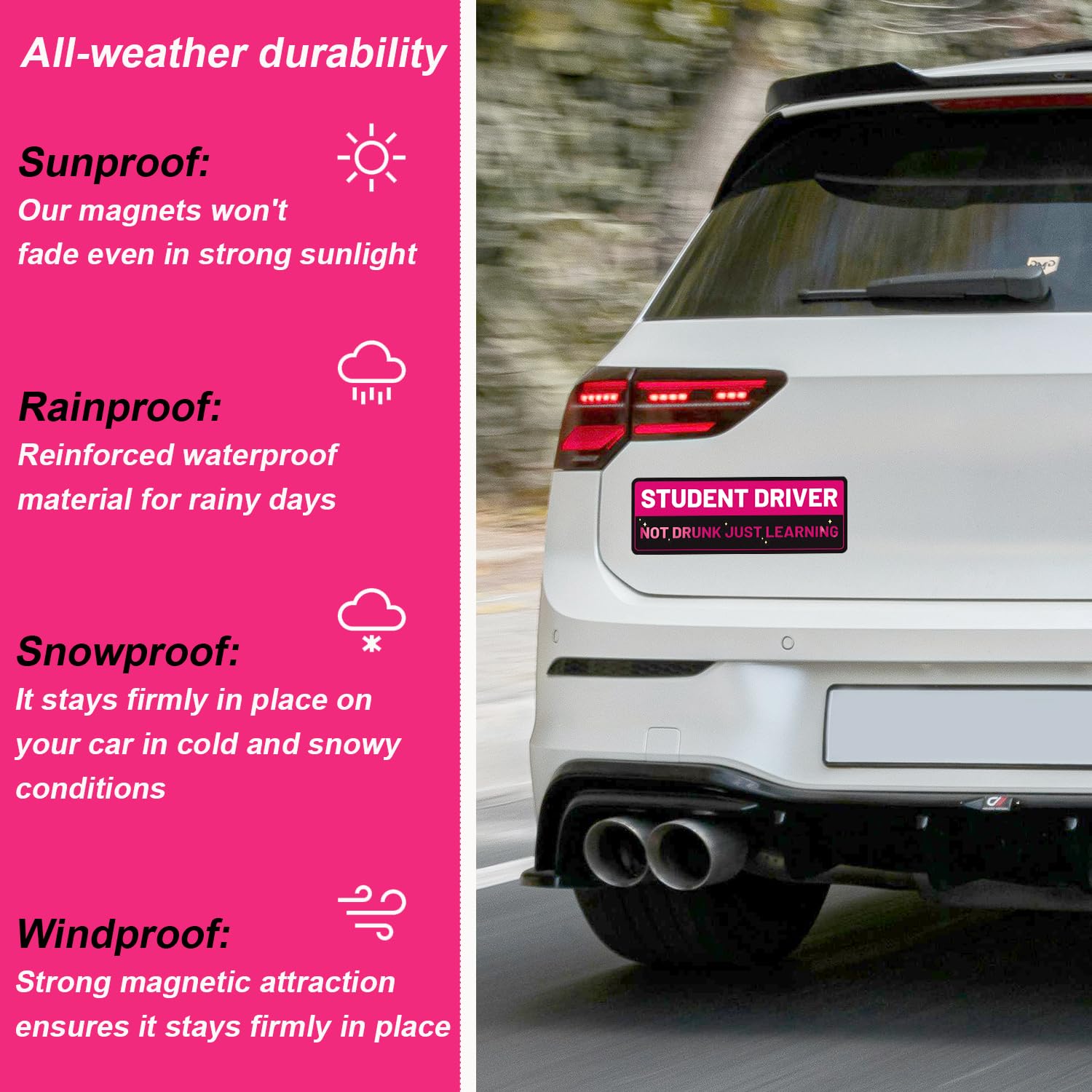 3 Pz Magneti per Auto Neopatentati, 25,4x8,9 cm Divertenti Adesivi Magnetici Auto Riflettenti Segnale di Sicurezza per Neopatentati Impermeabile e Rimovibile
