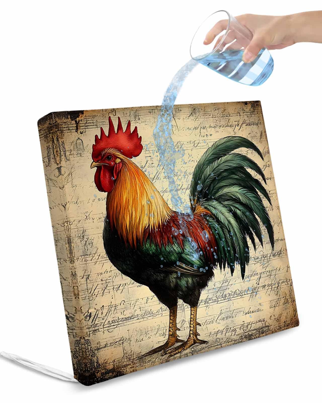 2 Pack Rooster Waterproof Cushion Covers with Ties, Outdoor Patio Chaise Lounge Chair Seat Cushion Slip Covers Replacement(Only Cover) Vintage Farmhouse Animal Portrait Aesthetic 22