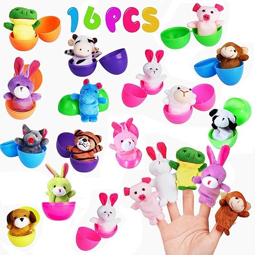 Miniatura 2 de 16 huevos de Pascua rellenos con marionetas de dedo para rellenos de cestas de Pascua, huevos de Pascua precargados con marionetas de dedo para