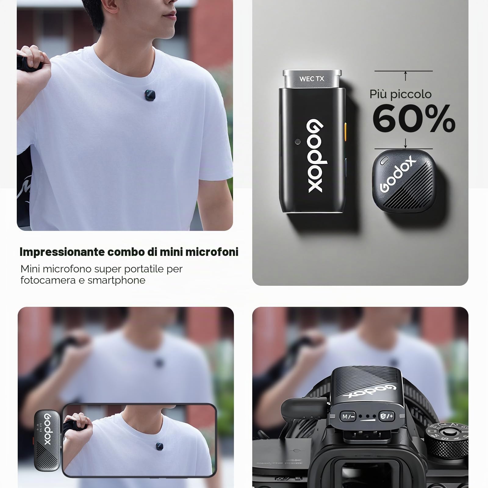 GODOX Cube-C Combo Kit2 Microfono Lavalier Wireless per Fotocamera/iPhone/Android Portata 300m,48KHz 24Bit,Cancellazione del Rumore,Durata Batteria 10H,Microfono Wireless perVlogging,TikTok,Intervista
