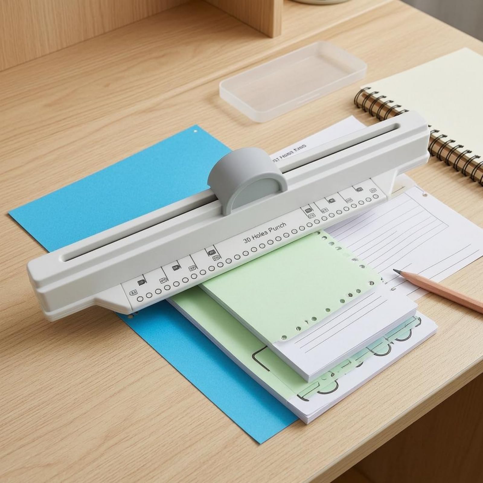 Perforatrice Manuale 30 Fori Raccoglitore A4 Foratrice Punzonatrice Carta Rilegatrice Notes Allineamento Frontale Stampato E Guida Scanalata Adatta, Blu
