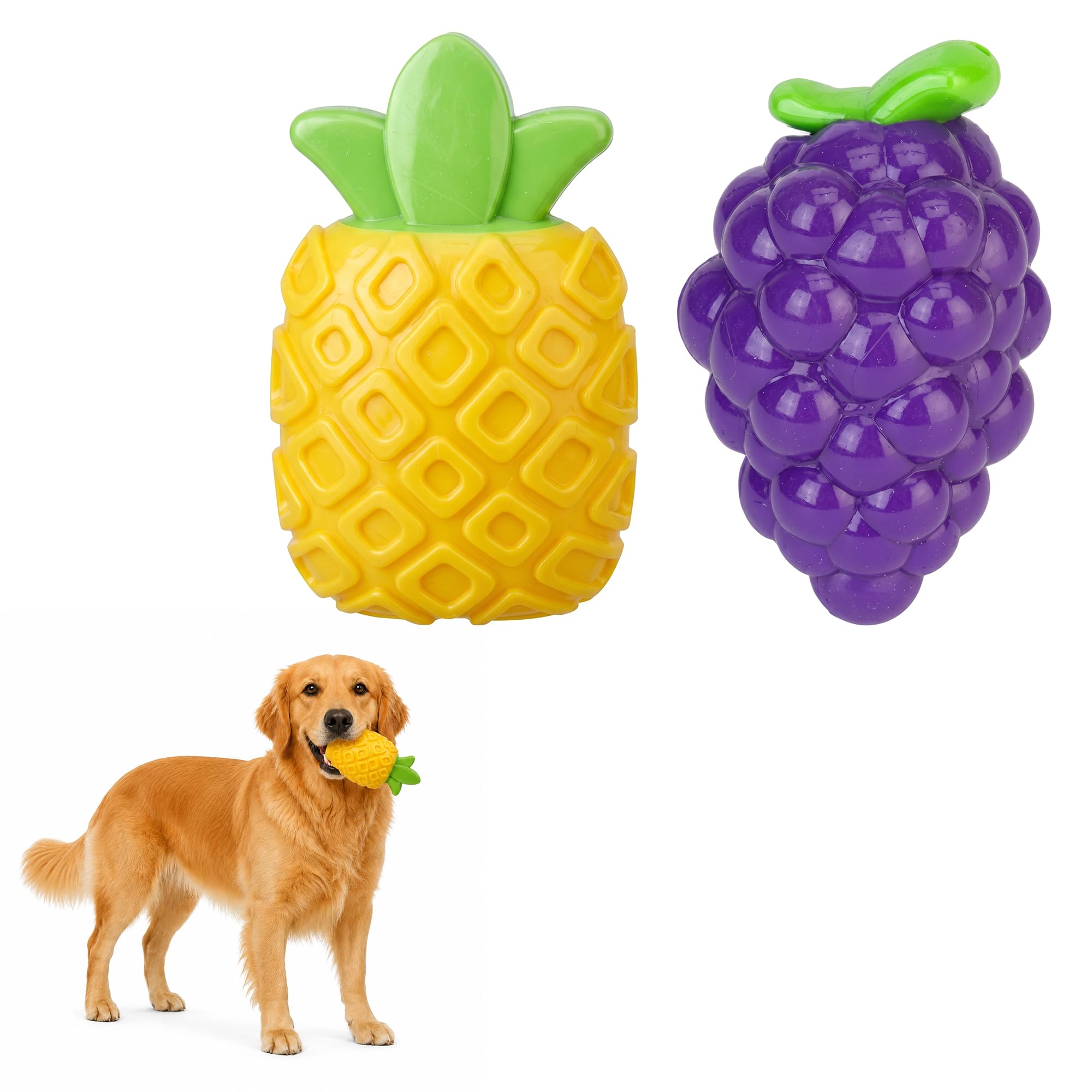 Lizzy Freezable Dog Cooling Chew Toys 2 Pack | Pineapple and Grapes Puppy Teething Toys | Fill with Water Freeze into Cooling Gel | Interactive Chew Toys Dogs
