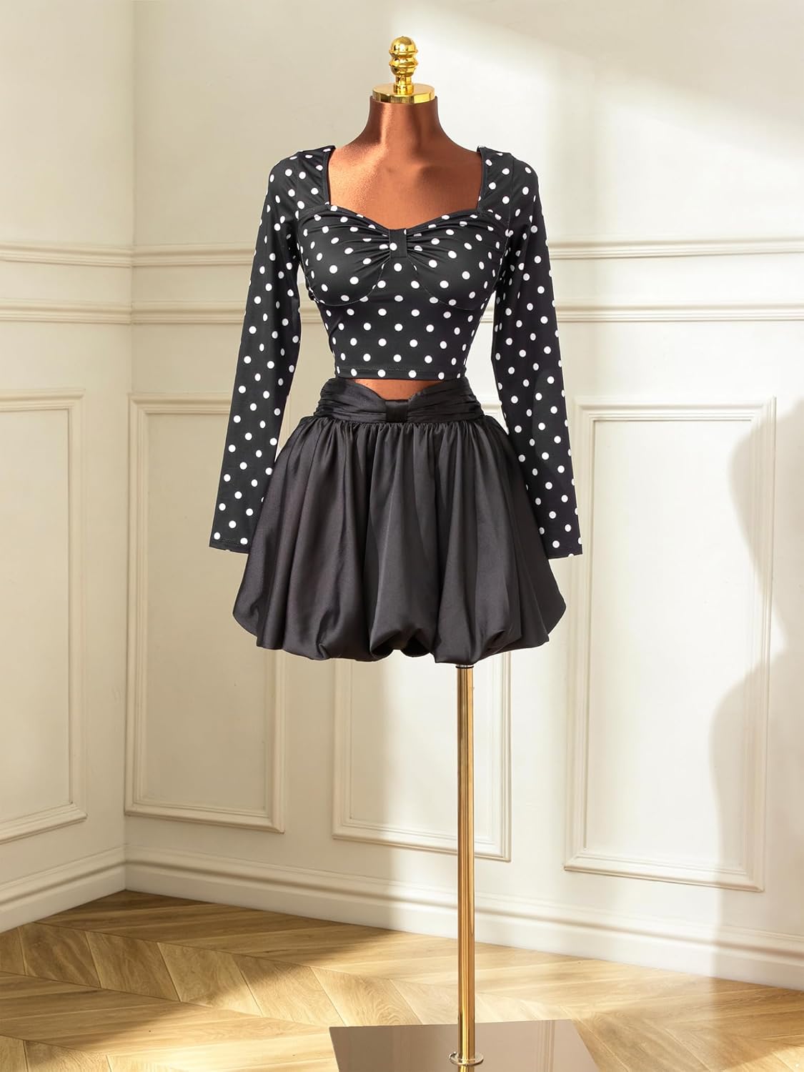 Jhaoyu Women Feminine Look Event Look Event Clothing Black Small | Retro Fashion,Y2k Skirt Clubwear,Versatile Clothing,Mini Skirts,Crop Top,Moderate Stretch,Sweatheart Neck,Casual Wear