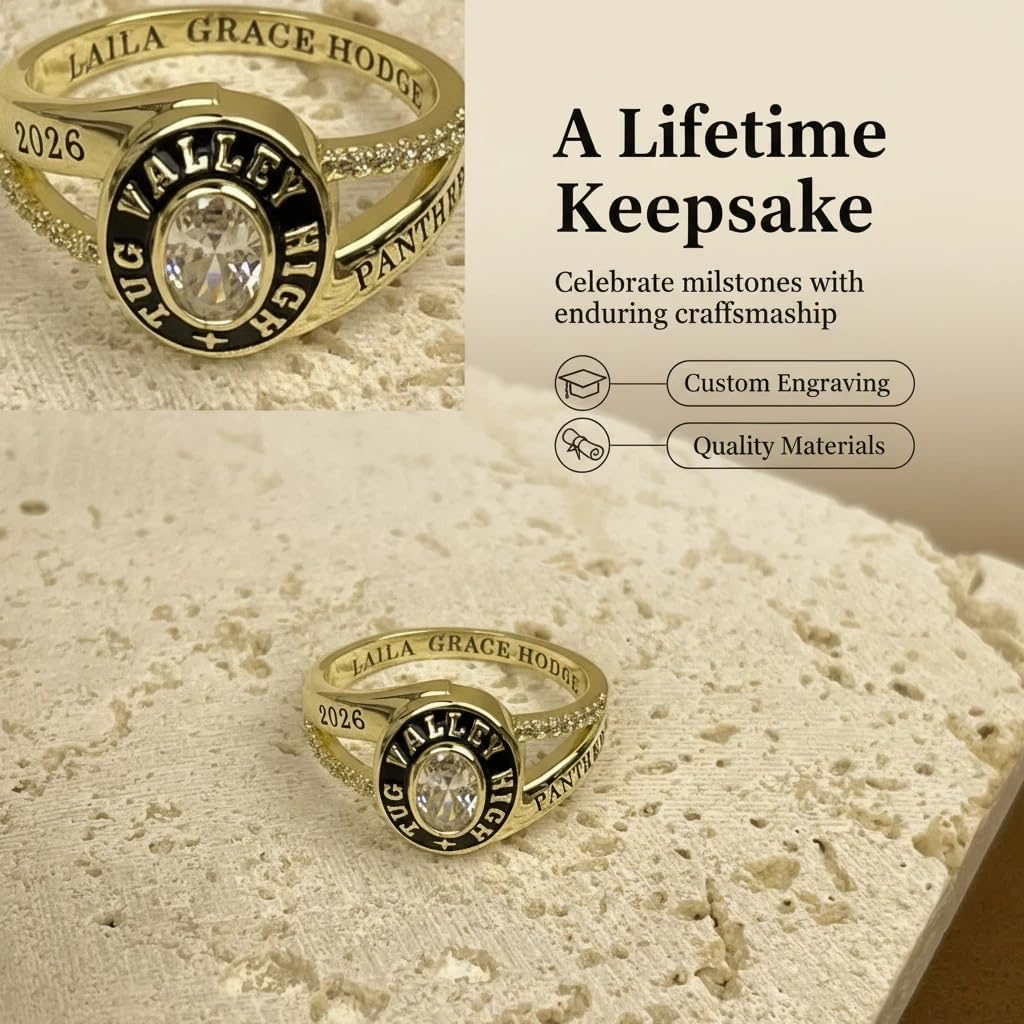 Personalized Class Ring for Women – Custom Graduation Ring with Birthstone, Name & Year – Engraved High School or College Class Rings 2026 Gift - Image 5