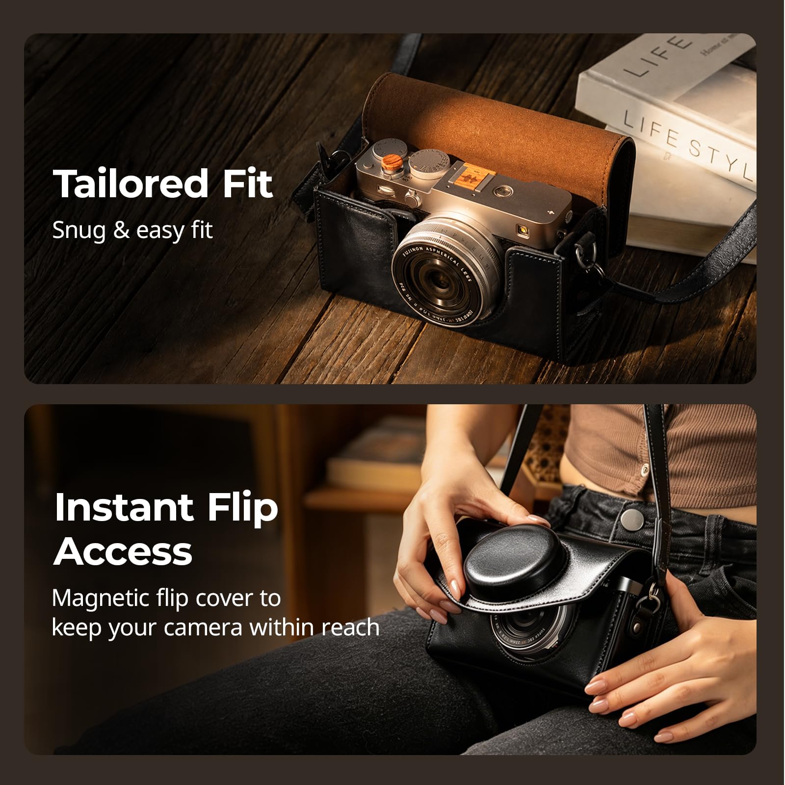 SMALLRIG Custodia in Pelle per FUJIFILM X-E5 / X100VI, Borsa per il Trasporto con Chiusura Magnetica, Custodia Protettiva, Borsa Compatta, Borsa a Tracolla, Nera - 5987