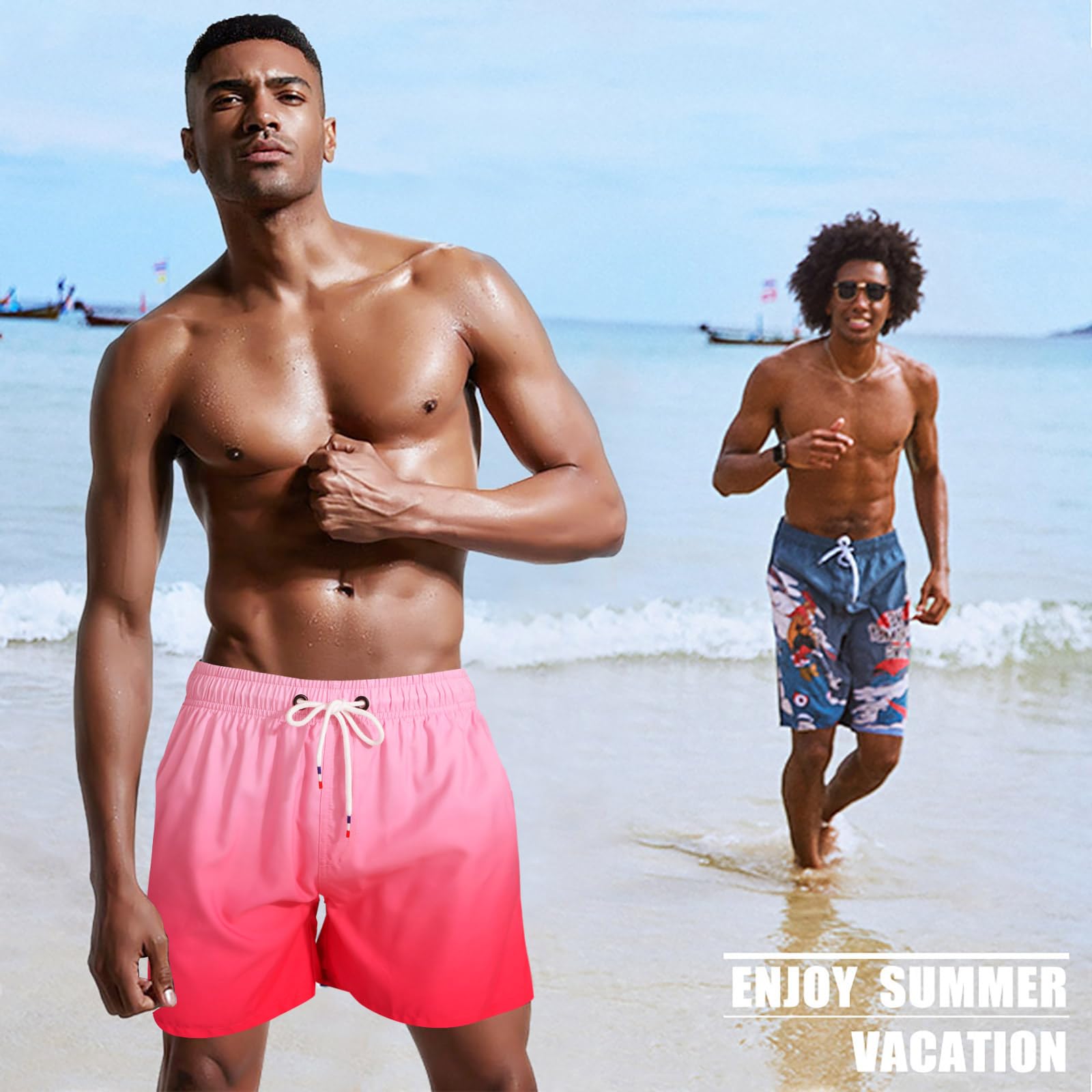 Danfiki Pantaloncini Costume da Bagno Uomo Asciugatura Veloce Calzoncini da Beach Costume da Bagno Fodera Rete con Taschino e Coulisse Trunks