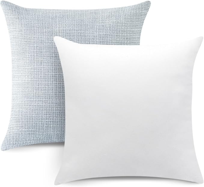 OTOSTAR Set of 2 Linen Throw Pillow Covers with Inserts Included Decorative Square Pillowcases with Inserts 18x18 Inch for Home Decor Sofa Bedroom Car 45 x 45 CM Blue Grey