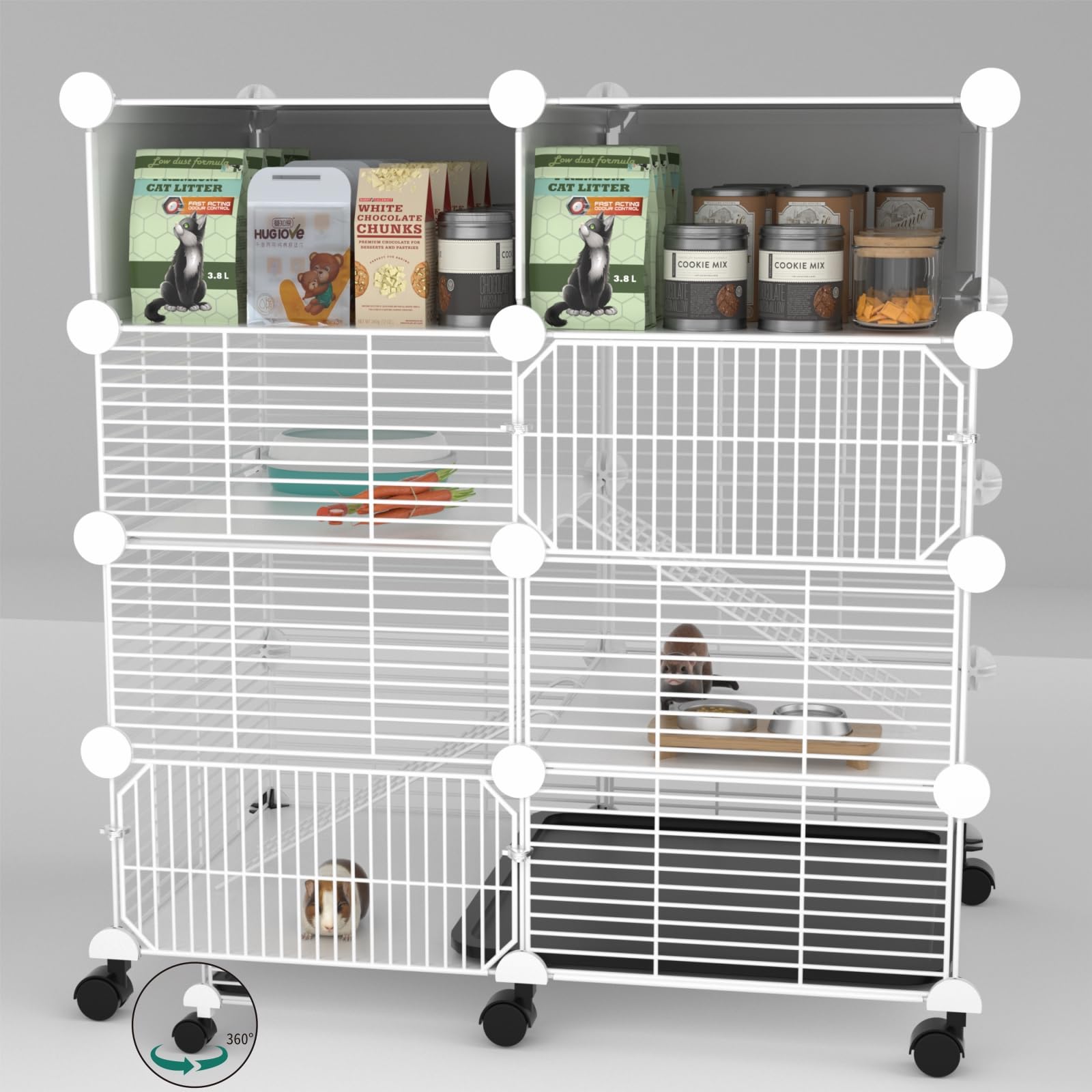 STILLCOVE C&C Guinea Pig Cages Indoor on Wheels, 3 Tier Ferret Cage Small Animal Hideout House with Drawer & Removable Tray, Pet Playpen Fence for 1-3