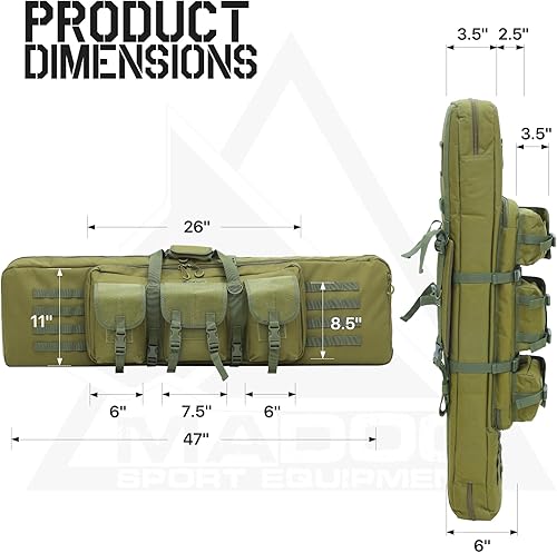 Miniatura 2 de Madog - Bolsa doble para rifle de 47 pulgadas, funda suave para pistola táctica larga y portátil, para disparar, caza, transporte, verde oliva