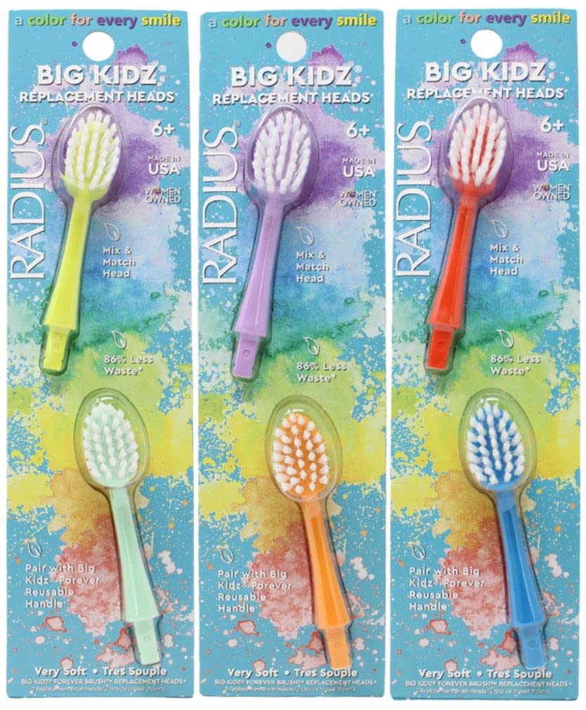 RADIUSBig Kidz Forever Brush Replacement Heads for Children, 6 Years and Up, BPA Free ADA Accepted for Growing Teeth and Gums, 2 Heads - Extra Soft