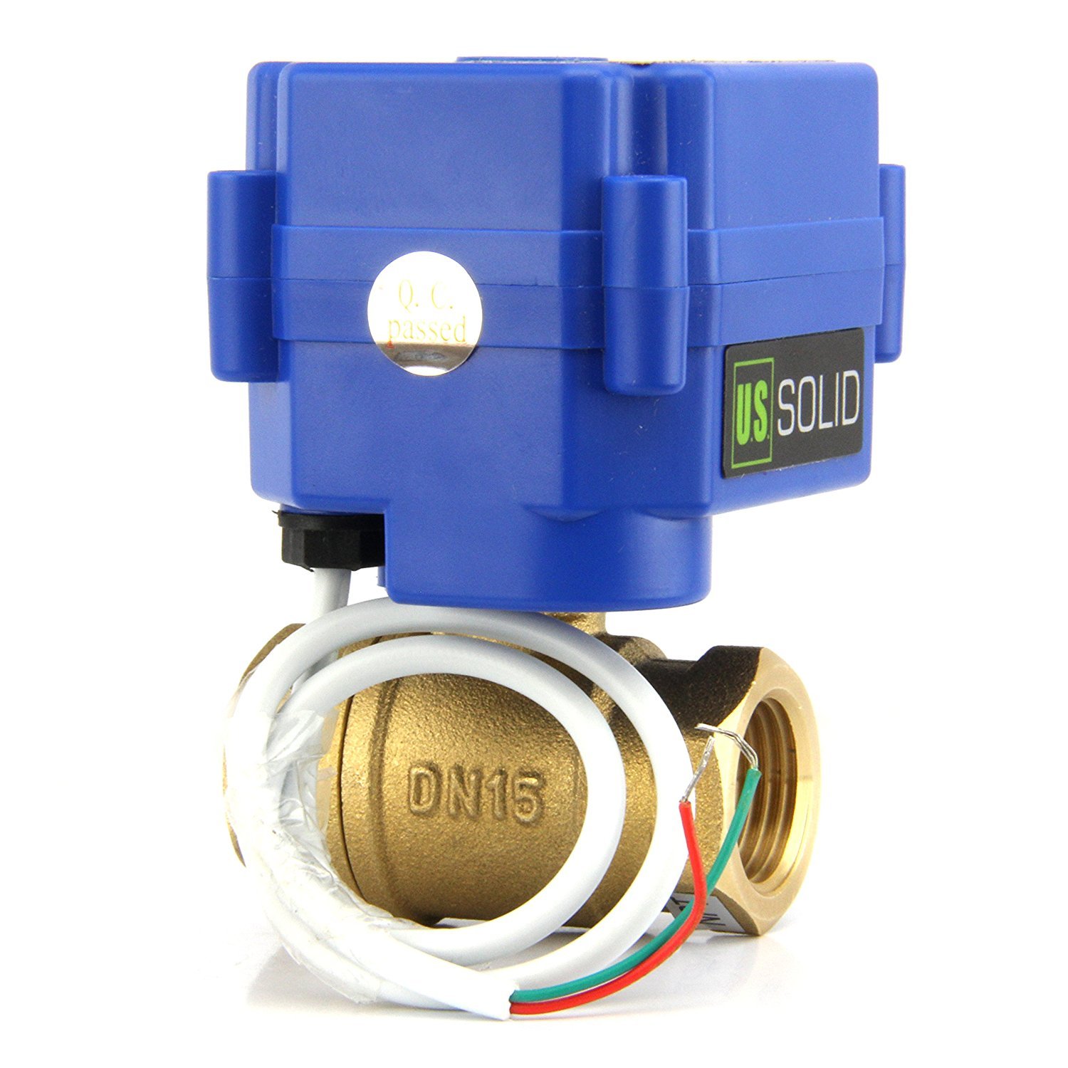 U.S. Solid Vanne à boisseau sphérique motorisée normalement ouvert- 3/4" laiton avec port standard, 9-24 V AC/DC et 2 fils de retour automatique
