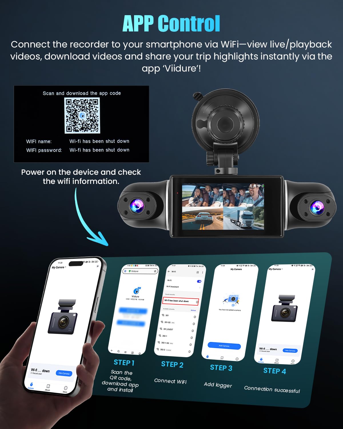 Hikity 2K 360°Dash CAM Coche con Tarjeta SD 64G,4 Cámaras Pantalla IPS de 3 Pulgadas Cámara para Coche,Dashcam Coche 2K+1080P*3,Sensor G, Visión Nocturna,Ayuda Inversa,Grabación en Bucle