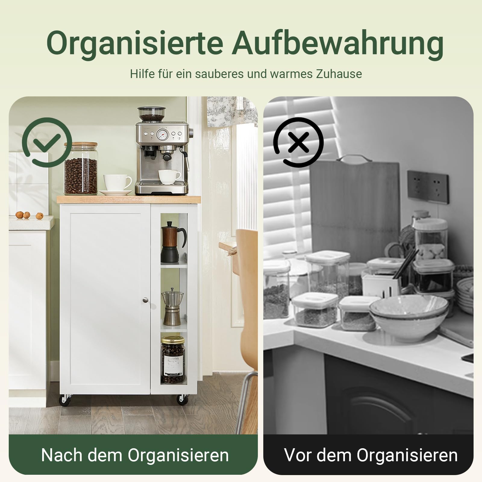 SoBuy Küchenwagen mit 3 Ablagen, Arbeitsfläche und Schrank – Servierwagen für Küche, Wohnzimmer & Esszimmer – Perfekt für kleine Räume, Weiß-Natur 60x90x40cm FKW75-WN