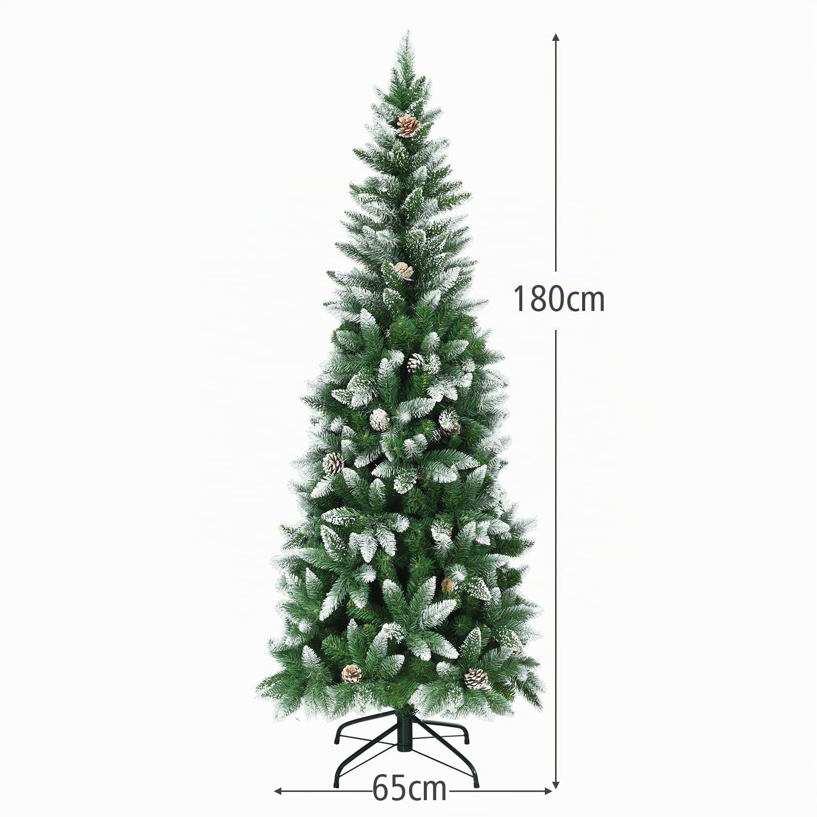 GOPLUS 180/220 cm schneebedeckter Weihnachtsbaum, künstlicher Christbaum mit beschneiten Spitzen & Tannenzapfen, Tannenbaum künstlich mit PVC Nadeln & Metallständer (180cm)