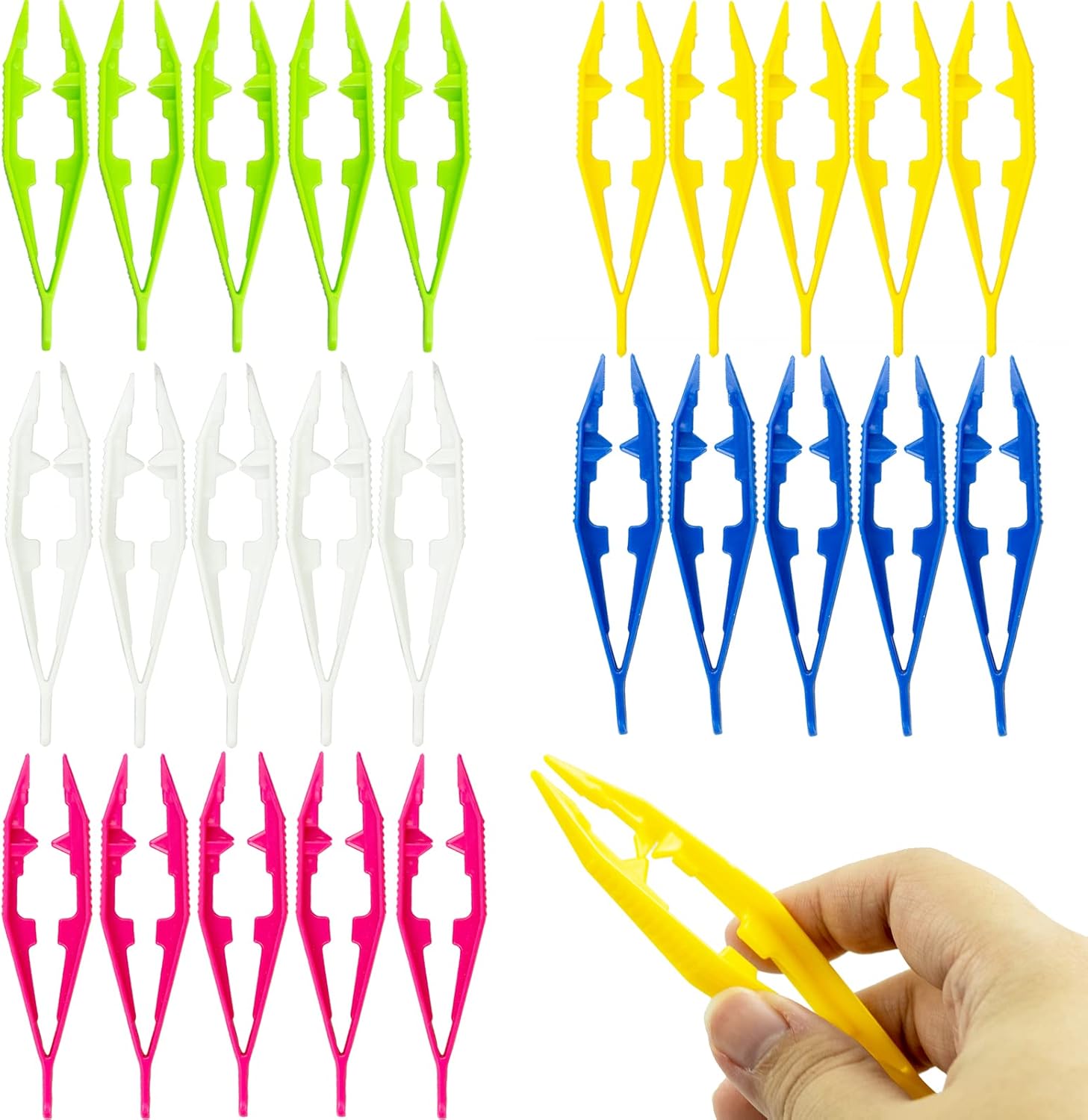 Plastic Tweezers Pack of 25, 4 Inch/10cm Plastic Beads Tweezers First
