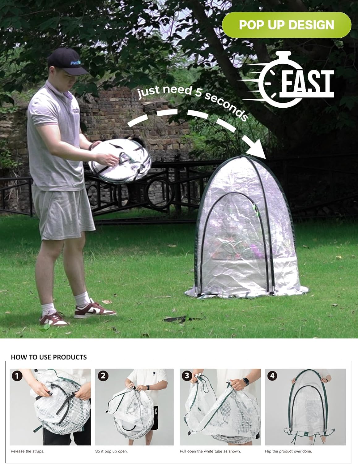 Pop up Greenhouse Tent Cover for 2x1FT Circular Raised Bed,Pack of 2,Gardening Flower House Sunshine Room with Mesh Windows,Backyard PE Cover for Cold Frost Protector with Stakes