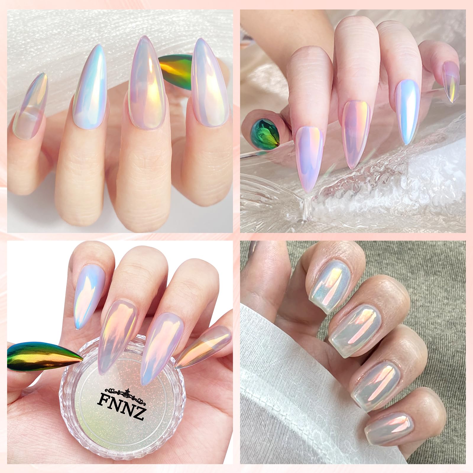 FNNZ Unicorn Chrome Nail Powder, Aurora Unichrome Mermaid Aurora Pigment Pearlescent Nail Art Glitter Dust Decoration for Home DIY Salon Manicure -