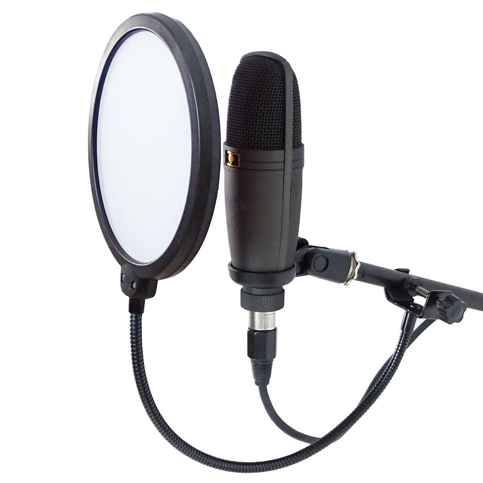 keepdrum Mikrofonständer mit Galgen Schwarz + Popschutz Popfilter Weiss