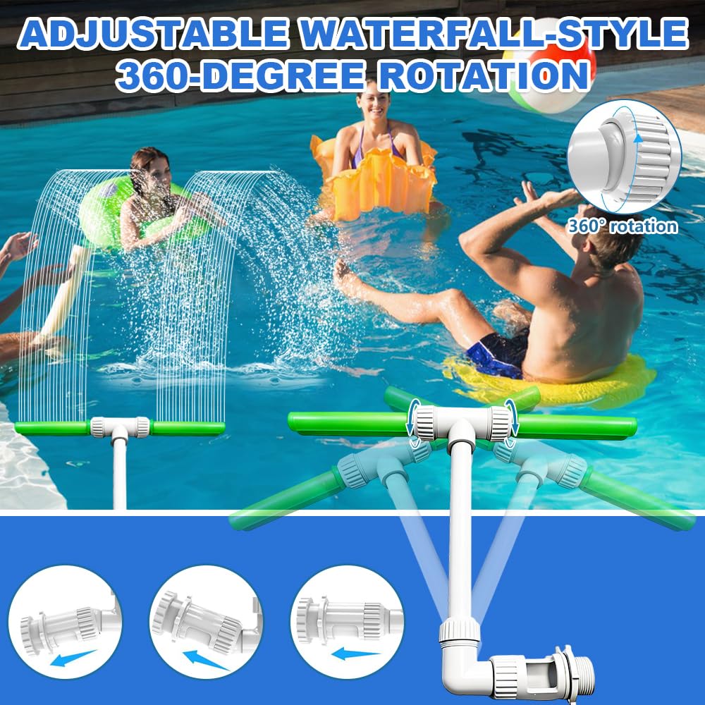 Pozos de agua en cascada, 360 ° de fuente de agua ajustable, doble pulverización ajustable con adaptador, accesorios de piscina, aspersor para spa, temperaturas frías y cálidas
