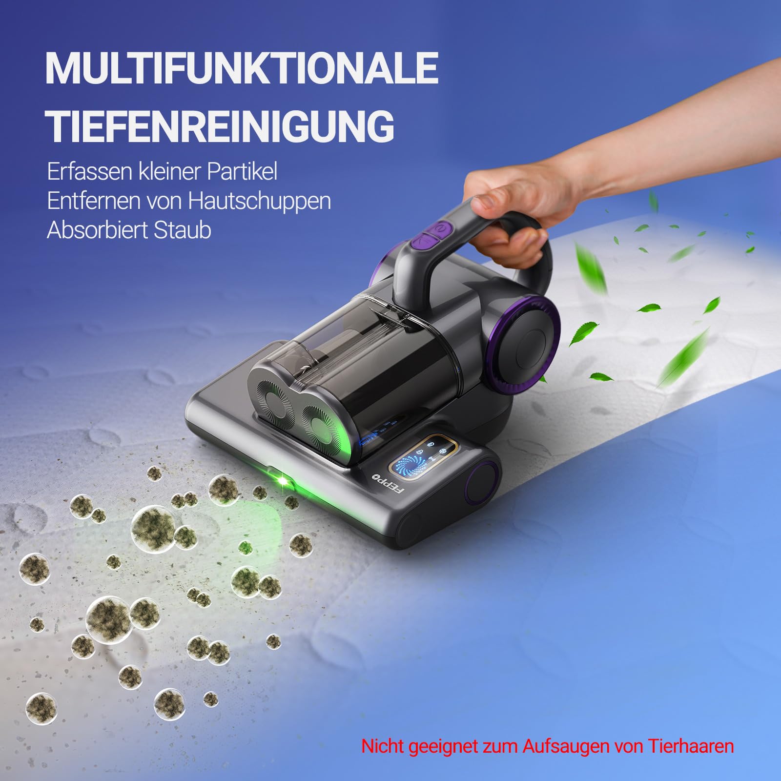 FEPPO Milbensauger für Matratzen, 16Kpa mit UV-C-Licht, HEPA-Filter, 500W, kabelgebunden