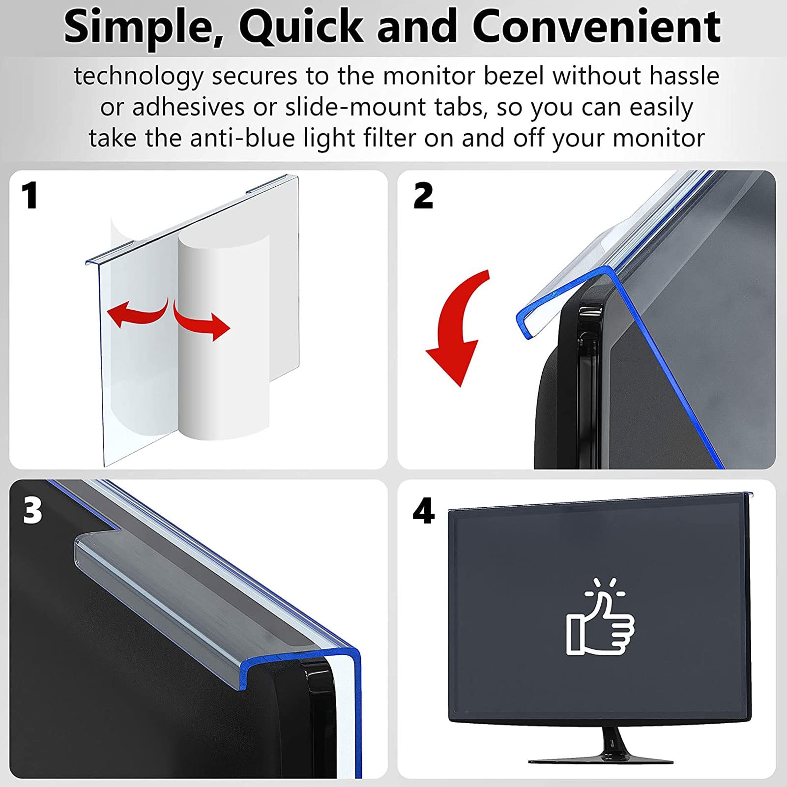 Yunseity Proteggi Schermo per PC da Appendere Anti-luce Blu per Monitor da 21,5 Pollici, Pellicola Filtrante per Protezione degli Occhi di Facile Installazione per Programmatori a Casa