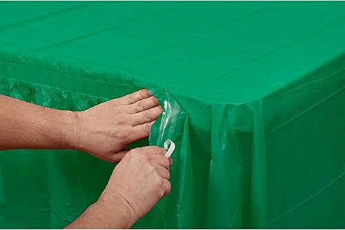Miniatura 3 de Exquisite Falda de plástico para mantel de 14 pies, color sólido, manteles de plástico desechables, esmeralda, 6 unidades