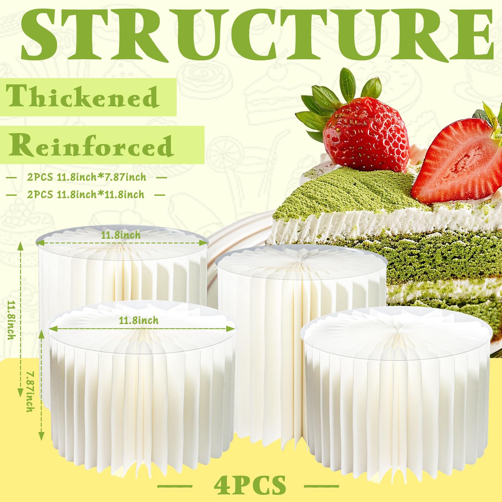 Confezione da 4 alzate pieghevoli in cartone con 4 piatti rotondi in PVC, altezza 20 cm e 30 cm, alzate per esposizione di alimenti, per tavolo da dessert, buffet, cupcake, matrimoni