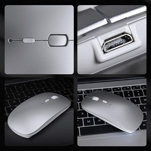 Miniatura 5 de SUNGI Ratón Bluetooth inalámbrico recargable de doble modo (Bluetooth 5.0+USB), silencioso delgado con mouse de computadora DPI ajustable para