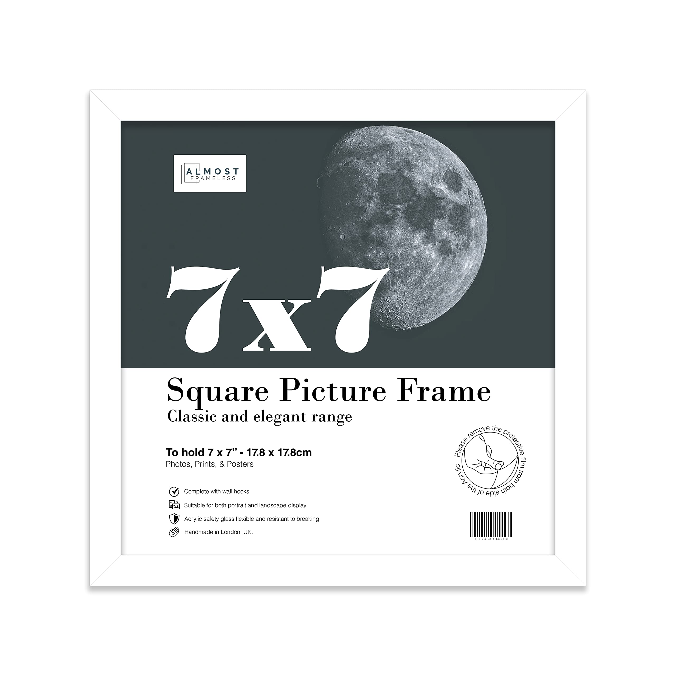 7x7 Inch White Square Thin Photo Frame Wall Mountable and Freestanding Thin Picture Frame Standard Square Photograph Size, 7" X 7"(17.8 X 17.8cm)