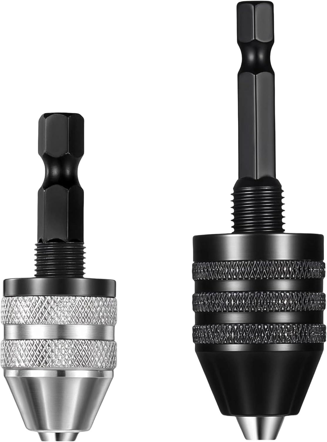 2 Pack Keyless Drill Chuck Adapter – 1/4" Hex Shank Quick Change, Heavy Duty Drill Bit Converter for Impact Driver & Power Tools, 2 Sizes: 0.3-6.5mm & 0.3-3.6mm