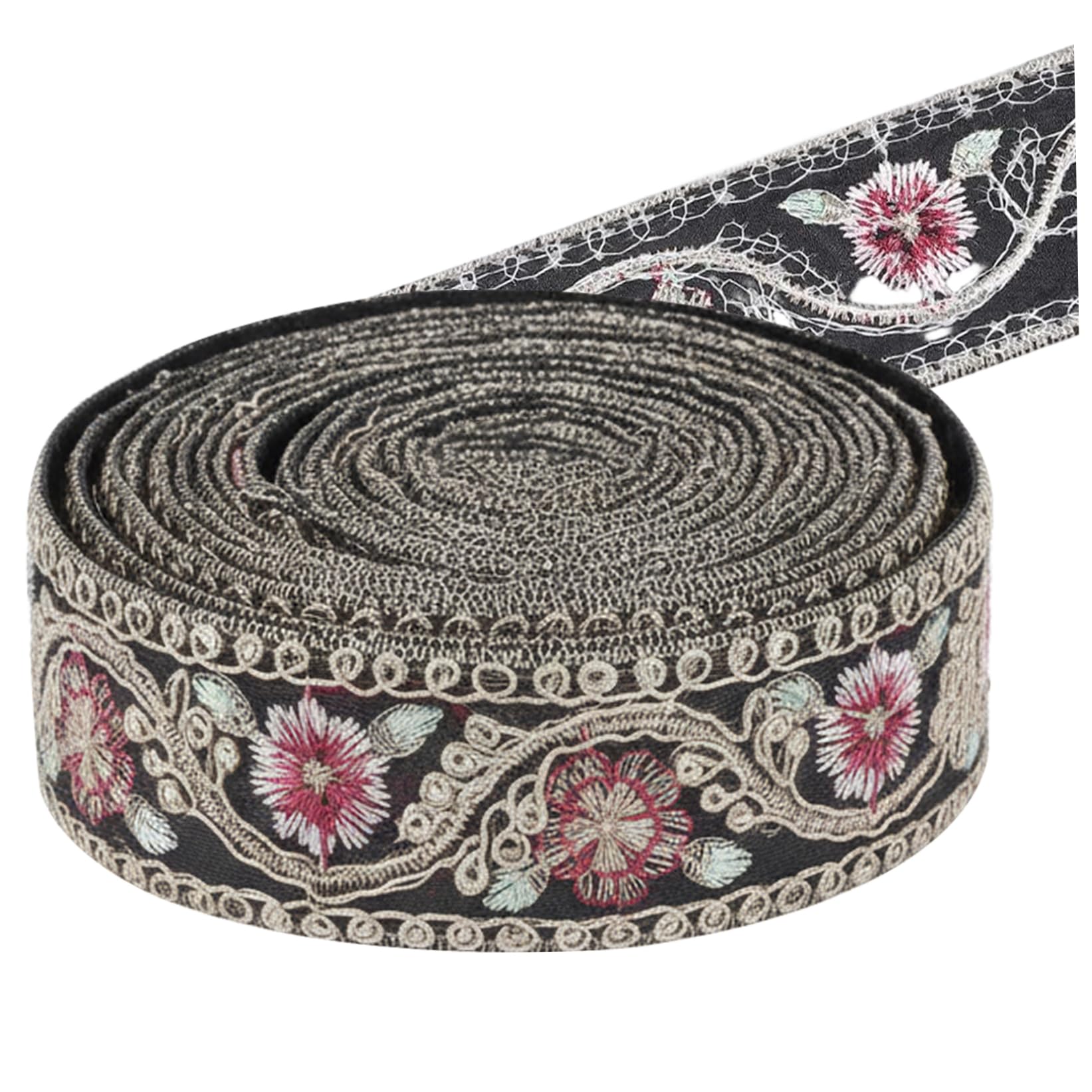 Nukinp 10 Yards Jacquard Ribbon 10PCS Ethnic Embroidered Ribbon with Golden Sequin - Floral Woven Trim for Sewing, Crafts, and Decorations &1