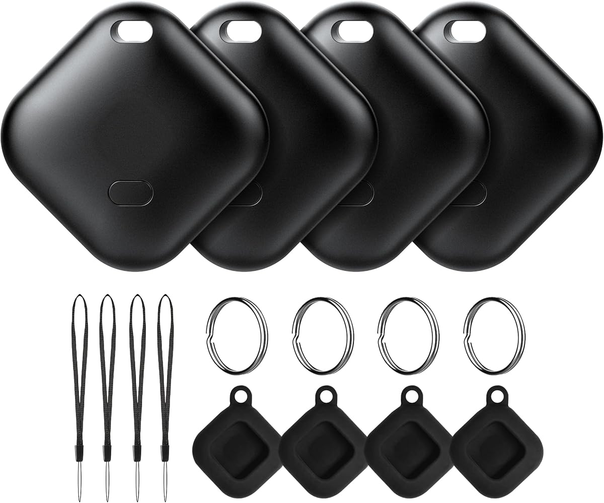 Air Tag for Android, Tags-4 Pack Luggage Tracker with 4 Case, Tags Works via Google Find My Device App, Bluetooth Tracker Item Finder for key, Backpack, Travel and Commute, 4 Pack, Black (NOT for iOS)