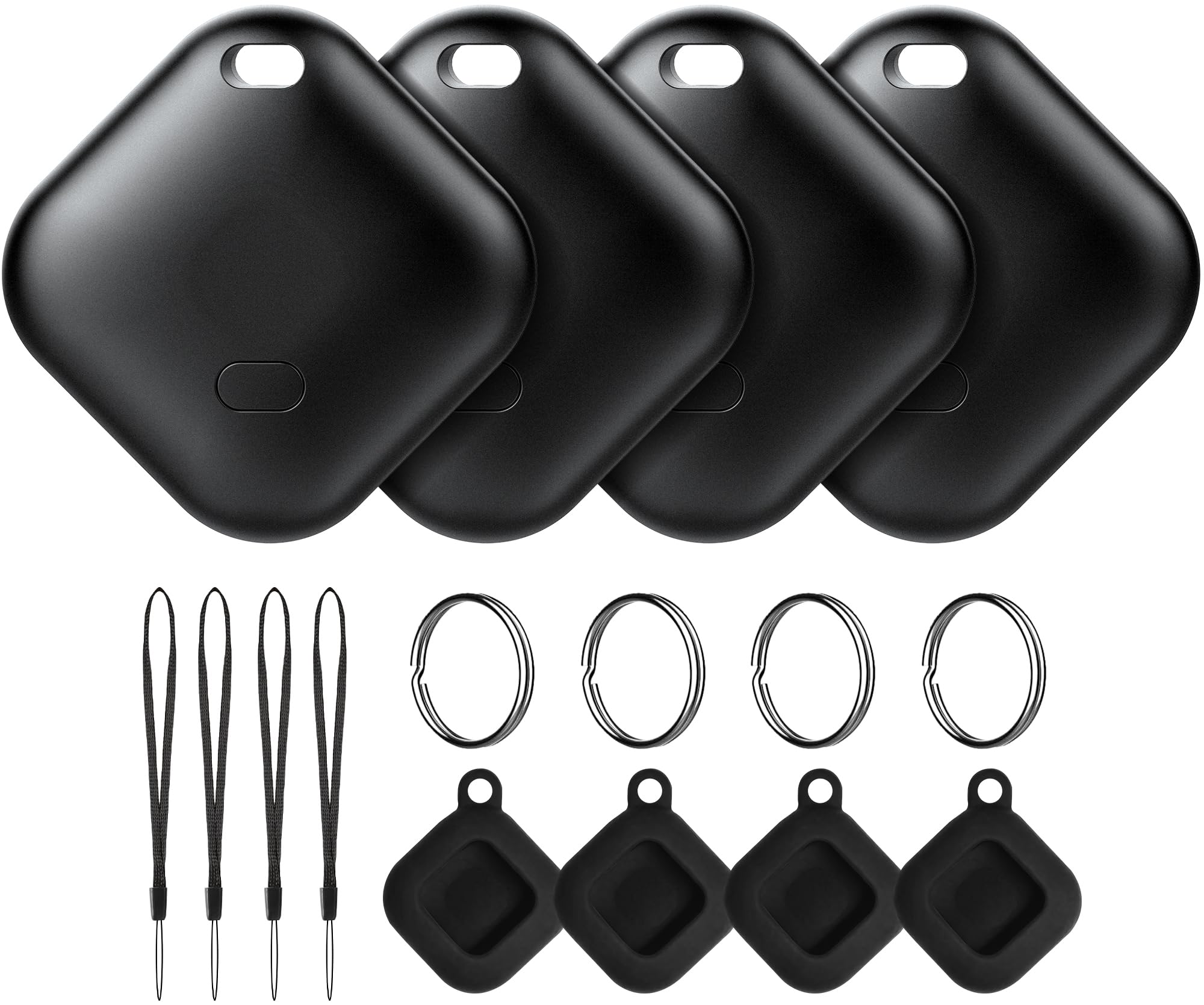 Air Tracker Tag for Android, Tags-4 Pack Luggage Tracker with 4 Case, Works via Google Find Hub App, Bluetooth Tracker Item Finder for Key, Backpack, Travel and Commute, 4 Pack, Black (NOT for iOS)