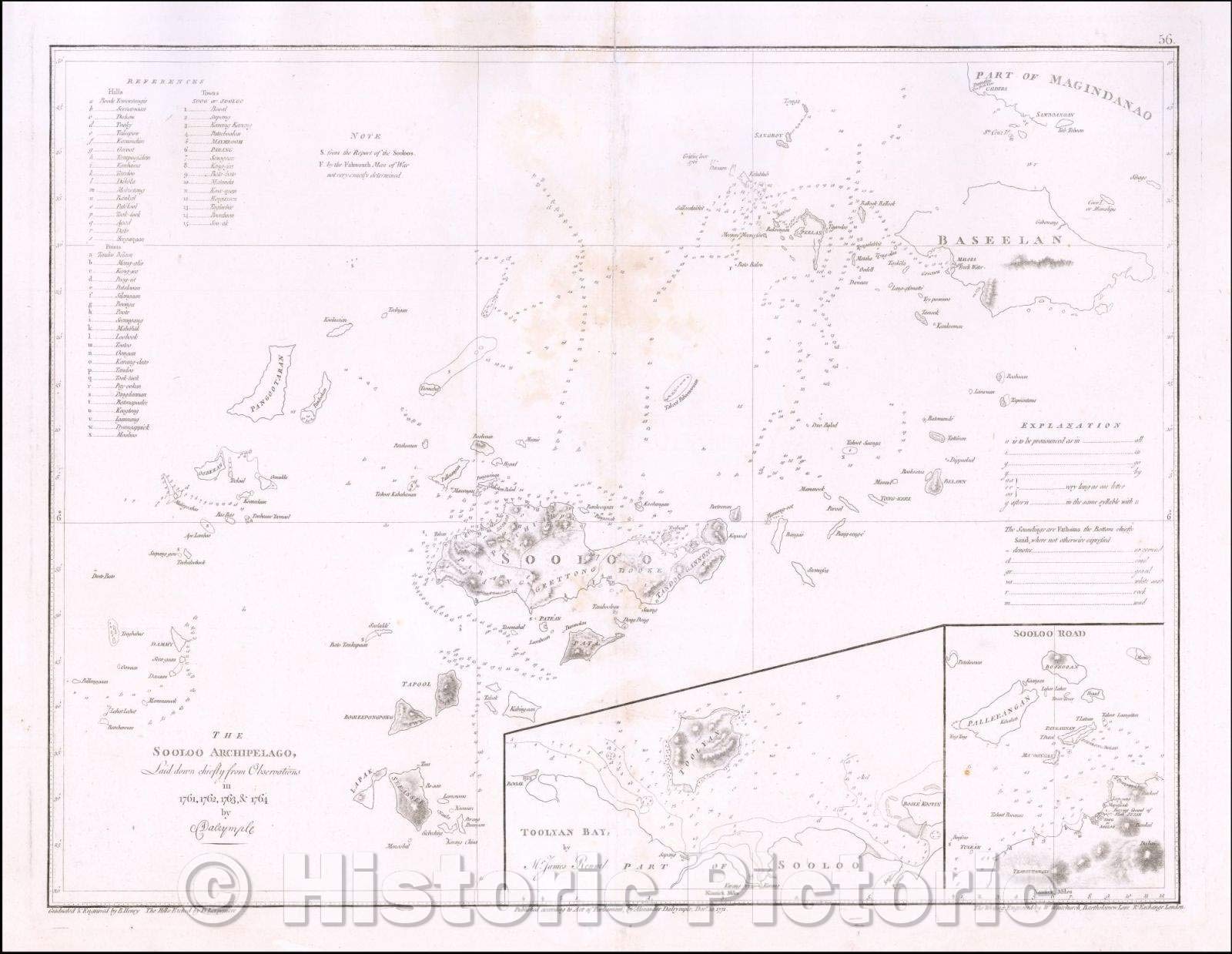 Historic Map - The Sooloo Archipelago, Laid Down chiefly from Observations in 1761, 1762, 1763 & 1764, 1771, Alexander Dalrymple - Vintage Wall Art 57in x 44in