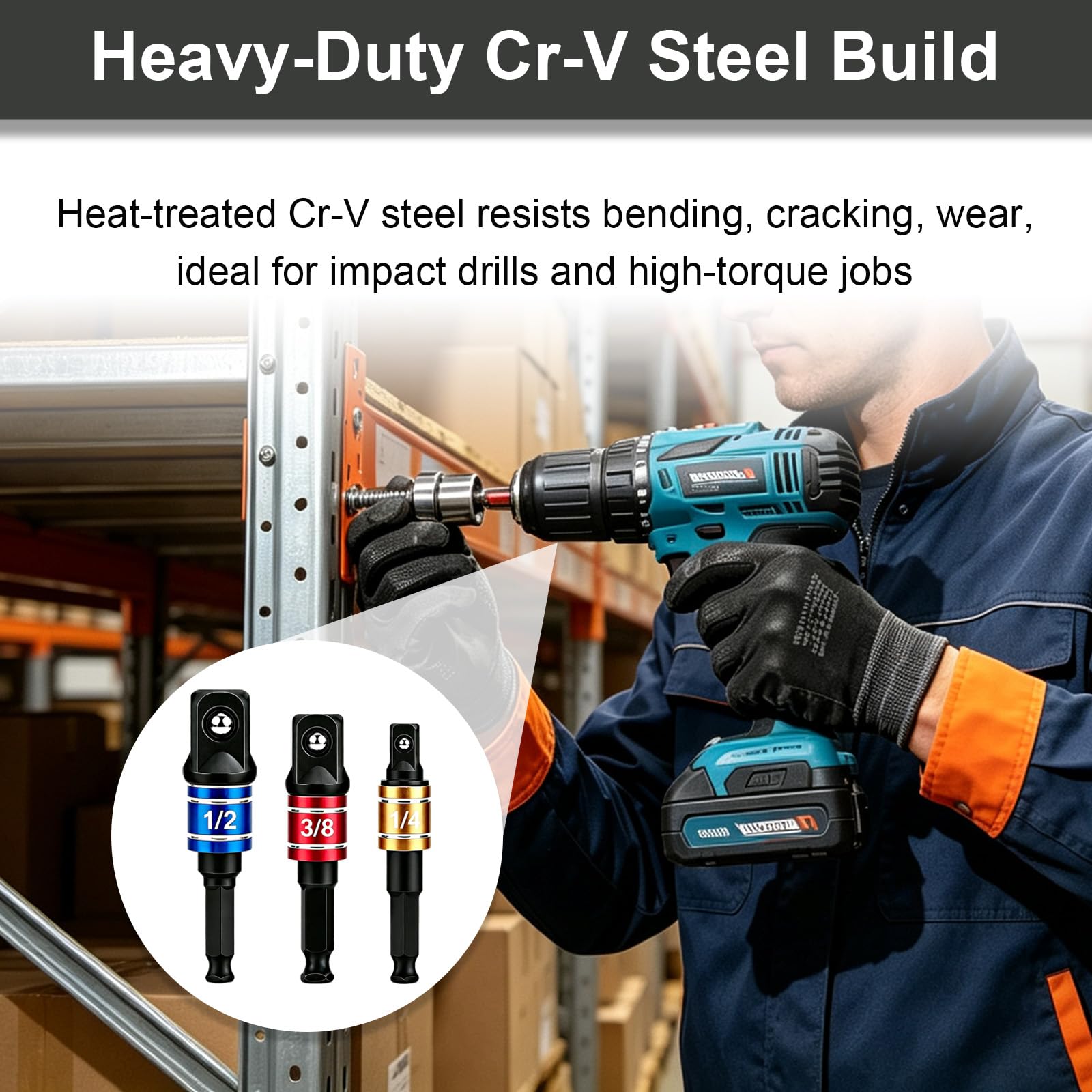Impact Socket Adapter Set 6Pcs, 1/4" 3/8" 1/2" Hex Shank — Amazon image 6