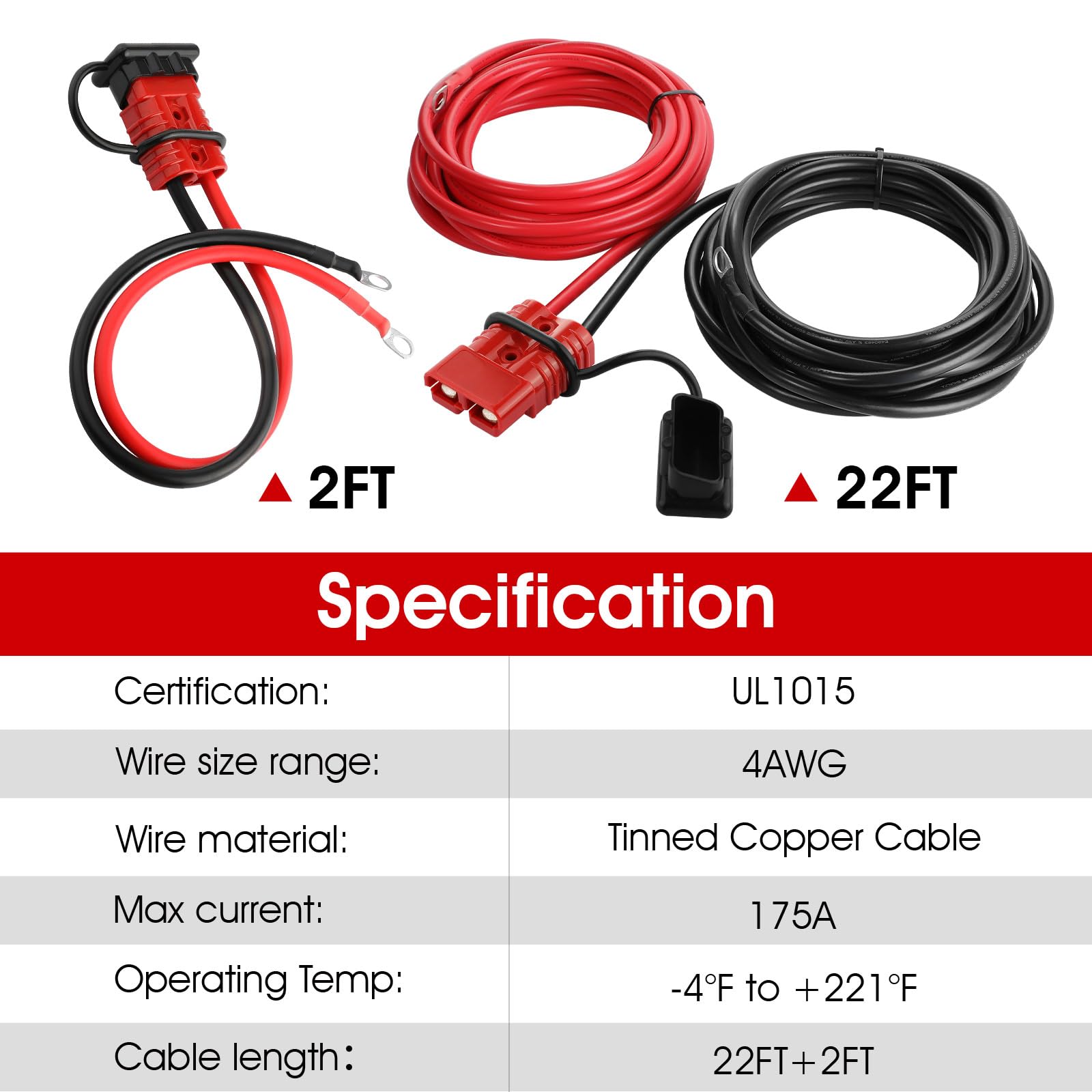 Seilwinde Quick Connect Stromkabel 4 AWG – 6,2 m robuste Verlängerung mit Batterie-Schnellanschluss und silberfarbenem Terminal – UL1015 verzinnter Kupferdraht für Wohnmobil, Off-Road, Anhänger