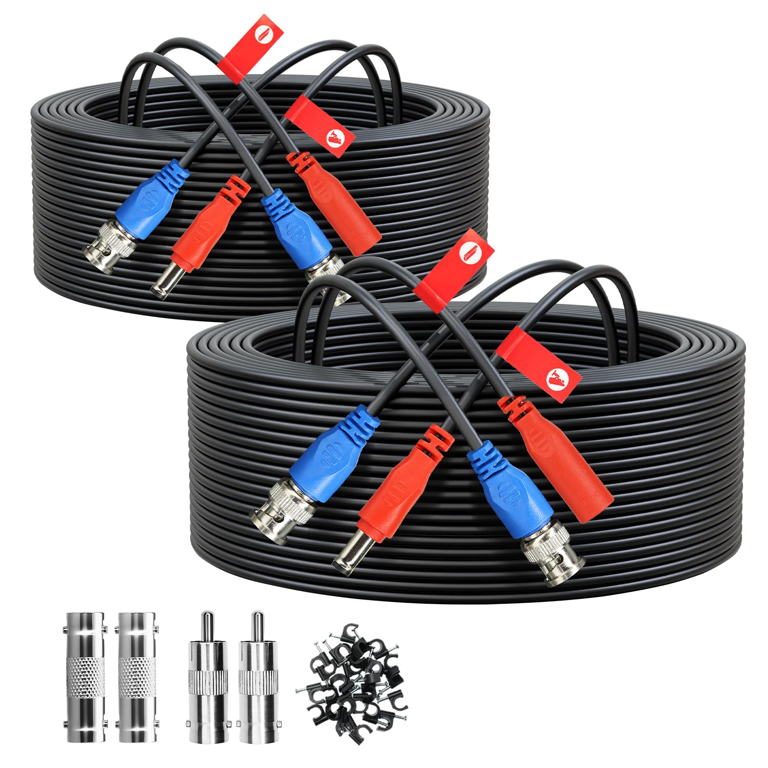 ANLINK 2 Pack 75FT/23M All-in-One Video Power Cable, Premade BNC Video Power Cable Extension Wire for CCTV Security Camera DVR Surveillance Systems, with BNC RCA Connectors & Cable Clips (Black)