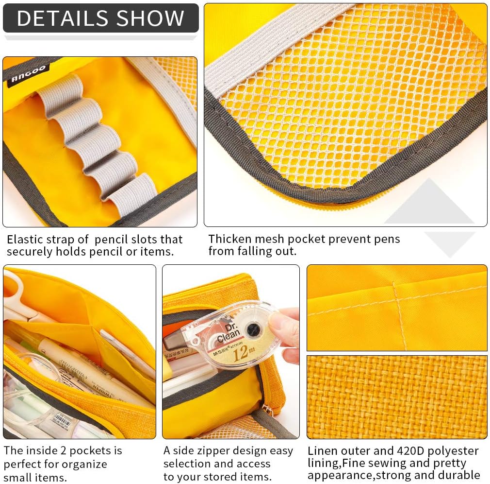 EASTHILL Big Capacity Pencil Case Large Pencil Pen Pouch Bag High Storage Case Middle School College Office Organizer for Student Teens Girls Adults -Yellow