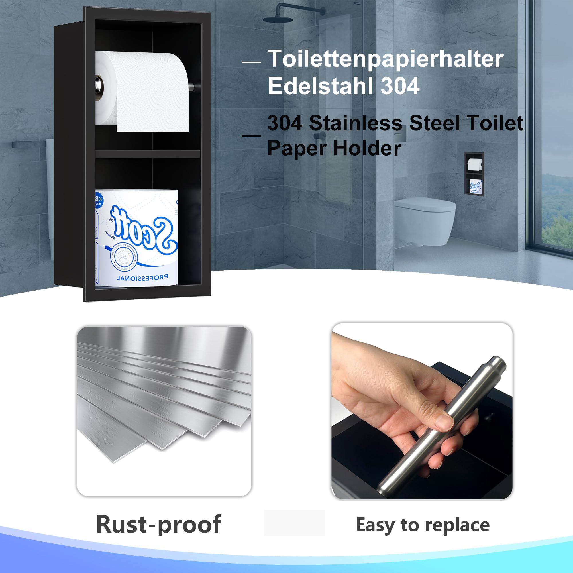 Neodrain Matte Black Recessed Toilet Paper Holder,Dual Rolls — Amazon image 4