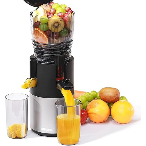 Cold Press Juicer, 5.8" Wide Feed Chute Slow Masticating Juicer Machine for Whole Fruits & Vegetables, Easy to Clean & High Juice Yield