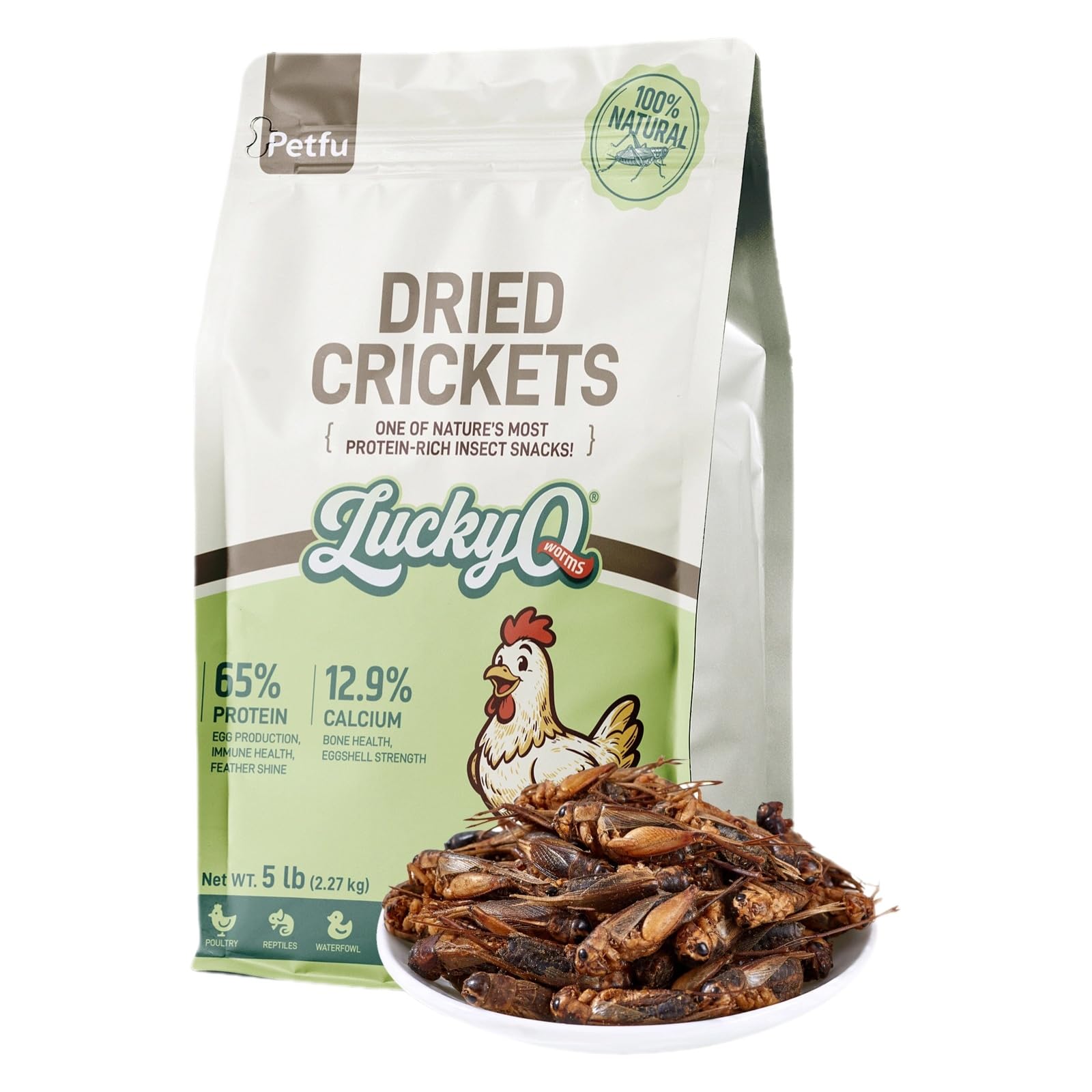 Dried Crickets 5 lb for Chickens, Wild Birds, Hedgehogs, Reptiles, Lizards, Bearded Dragons, Fish, Turtles - High Protein Natural Insect Food Resealable Bag