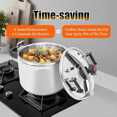 Miniatura 3 de Olla a presión de acero inoxidable de 42 cuartos de galón, olla a presión superior de estufa comercial, olla de cocción a presión, compatible con